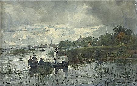 Fischerboote vor Stadtkulisse (Rostock?)