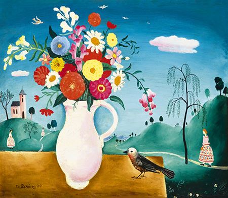 Flower Still-Life with Little Bird, 1930