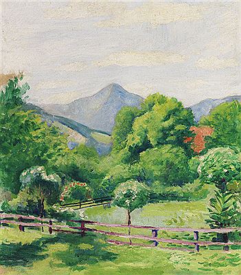 Garten in Tegernsee mit Haus und Berg, 1910