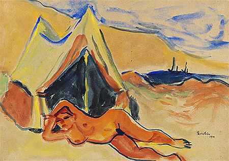 Liegender Akt am Strand. 1911.