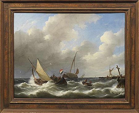 Segelschiffe in stürmischer See vor der holländischen Küste
