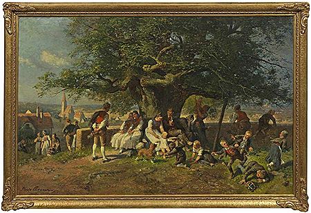 Sommertag in Mittelfranken mit fröhlicher Szene an der alten Dorflinde