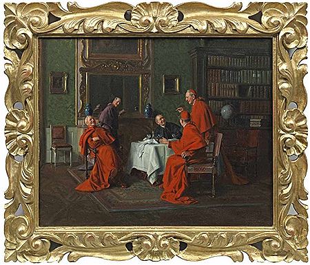 Fröhliche Runde mit Kardinälen, Bischof und Pater in einem Interieur by Max Barascudts - Auction record, sale price, and art valuation. Compare with similar artists and explore comparable artworks.