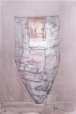 Blue Form and Crackle Top and White Vessel