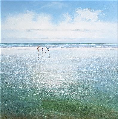 Figures playing on a beach