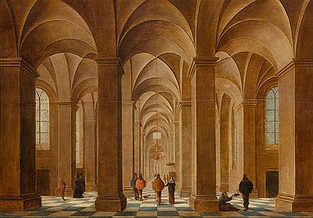Church interior with figures