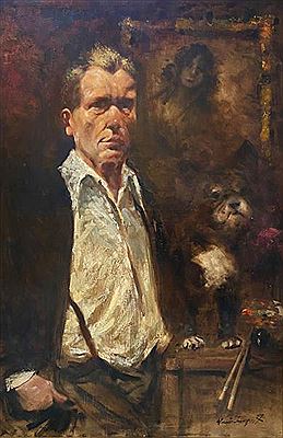 Self-portrait of the artist and his dog Vatrushka