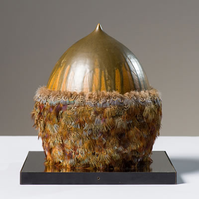 "Feathered Fetish Ceramic Vase, Brown"