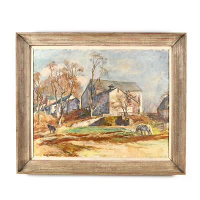 Farm Scene with Grazing Horses