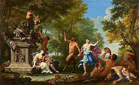 Maenads led by Pan in a Pageant for the Wine God Bacchus with Dancing and Garlands