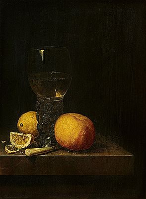 Still life with a Roemer, an Orange and Lemons