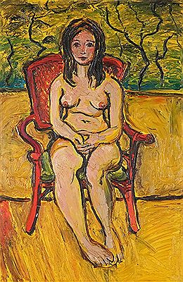 Nude in Red Chair in the Garden