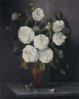 Vase of White Camelias