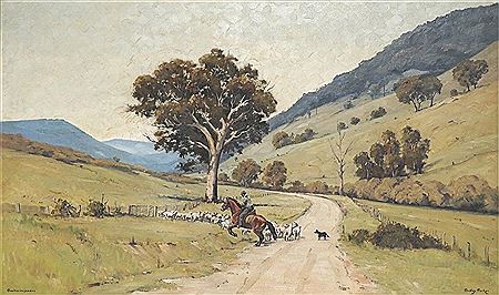Herding Sheep at Goobarragandra by Dudley Parker - Auction record, sale price, and art valuation. Compare with similar artists and explore comparable artworks.