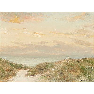 FIGURES AMONGST THE DUNES AT SUNSET by George Ogilvy Reid - Auction record, sale price, and art valuation. Compare with similar artists and explore comparable artworks.