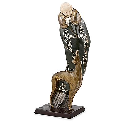 'ELÉGANTE AU LEVRIER', ART DECO BRONZE AND IVORY FIGURE, CIRCA 1925