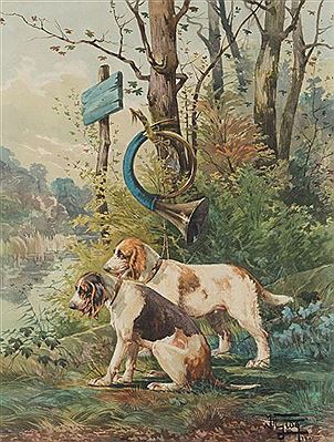 Griffons vendéens et Français tricolores à la trompe de chasse