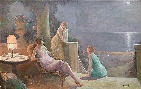 Discussion entre jeunes filles au clair de lune.