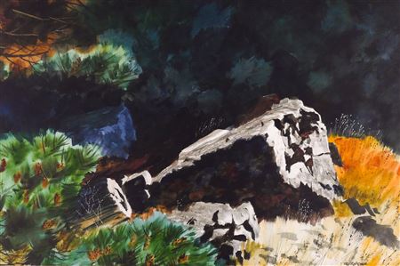 "Pine and Rocks" by Perry Acker - Auction record, sale price, and art valuation. Compare with similar artists and explore comparable artworks.