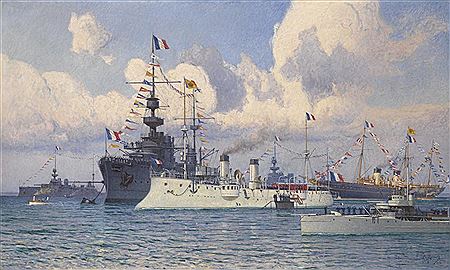 Meeting of Tsar Nicolas II and the President of the French Republic Armand Fallieres in Cherbourg Harbour on 31 July 1909