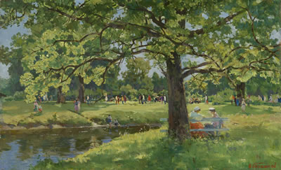 In the Park by Nicolai Nikolaevich Baskakov - Auction record, sale price, and art valuation. Compare with similar artists and explore comparable artworks.