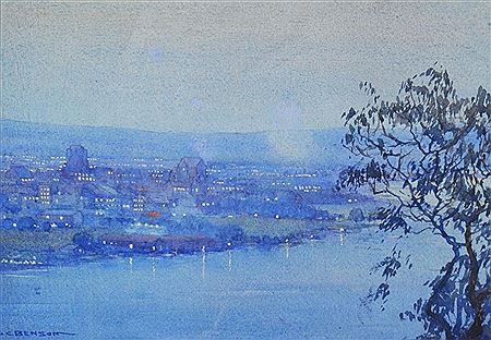 Perth Skyline by George Courtney Benson - Auction record, sale price, and art valuation. Compare with similar artists and explore comparable artworks.