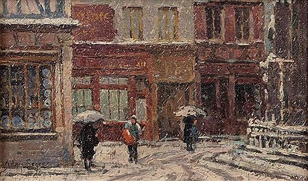 Promeneur sous la neige à Rouen