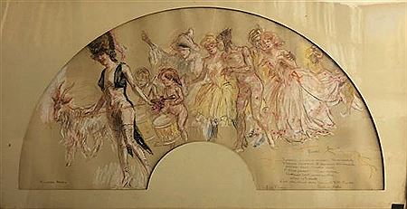 Projet d'éventail, gens de cirque et arlequins pour le livre d'images de Gustave Khan by Richard Ranft - Auction record, sale price, and art valuation. Compare with similar artists and explore comparable artworks.