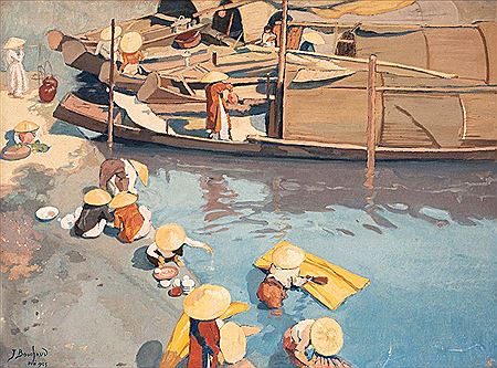 Sample artwork by Jean Bouchaud (1891 - 1977), known for drawings reflecting traditional attitudes and costumes of indochina - View similar artists and auction records