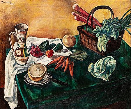 Composition with pitcher and vegetables