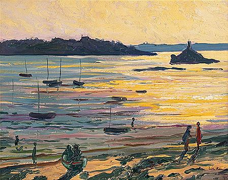 Sunset on the beach of Saint-Servan-sur-Mer by Léon Kamir-Kaufman - Auction record, sale price, and art valuation. Compare with similar artists and explore comparable artworks.