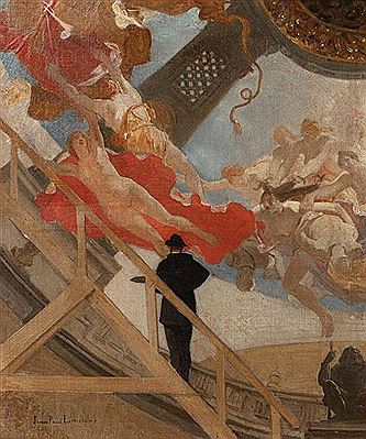 Self-portrait of the artist painting the ceiling of the Odéon theatre (1887 - 1888) by Jean Paul Laurens - Auction record, sale price, and art valuation. Compare with similar artists and explore comparable artworks.