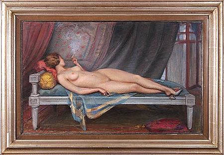Bare elongate smoking a cigarette. by Edouard Masson - Auction record, sale price, and art valuation. Compare with similar artists and explore comparable artworks.