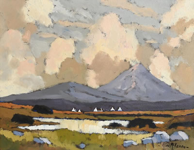 Turf Stacks and Cottages, Achill, Near Dugort by Alex McKenna - Auction record, sale price, and art valuation. Compare with similar artists and explore comparable artworks.