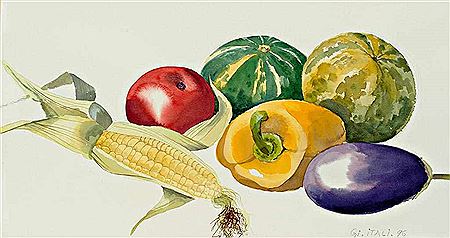 Stilleben mit Melonen, Aubergine, Maiskolben und Paprika by Gisela Italiaander - Auction record, sale price, and art valuation. Compare with similar artists and explore comparable artworks.