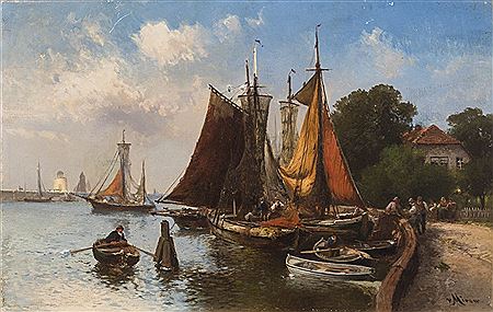 Fishing boats at the Wieck bulwark near Greifswald