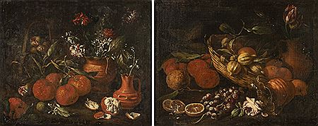 Still life with oranges, lemons and grapes. Still life with oranges, figs and flowers. (2)