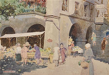 A Market Scene, with Figures by a Vegetable Stall