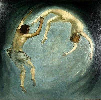 Two Figures in a Swirling Sky