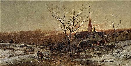 Winter homestead with figural staffage