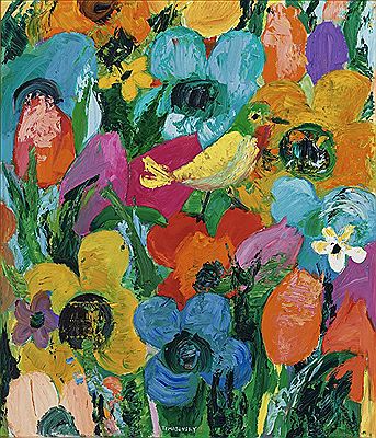 Birds in the flower field. Sunflower field.
