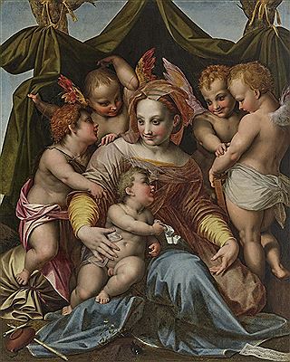 Madonna and Child with the Infant St. John the Baptist and three Angels