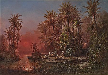 Oasis at sunset