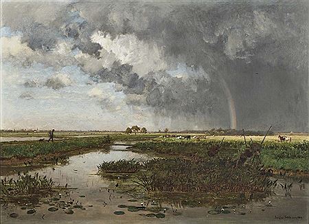 Dutch landscape with rainbow