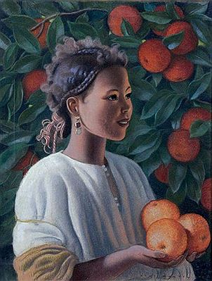 Little girl with oranges