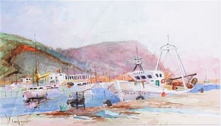 Alaska heckling in the harbor by Juan Montfort - Auction record, sale price, and art valuation. Compare with similar artists and explore comparable artworks.