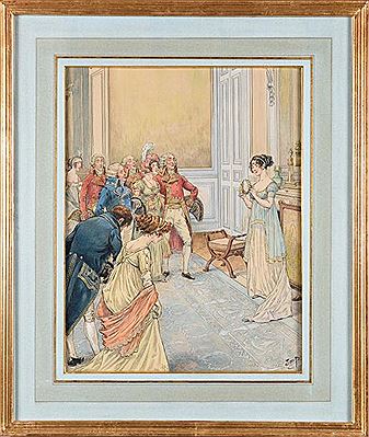 "Empress Josephine in a salon in the Tuileries presenting a laurel wreath after Marengo's victory"