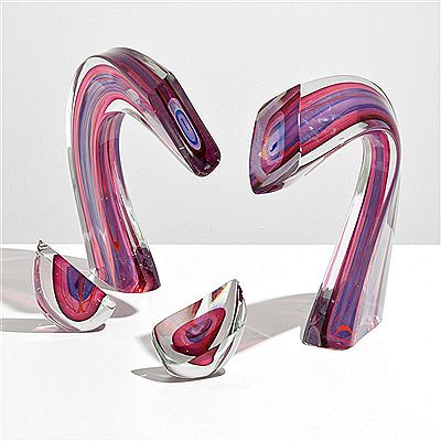 "Ruby Linked Form"- 4-Piece Studio Art Glass
