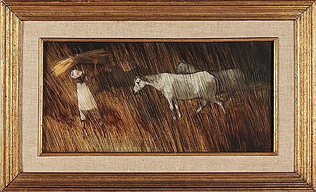 Paisagem com cavalos e figura