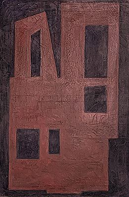 "Red on black composition"